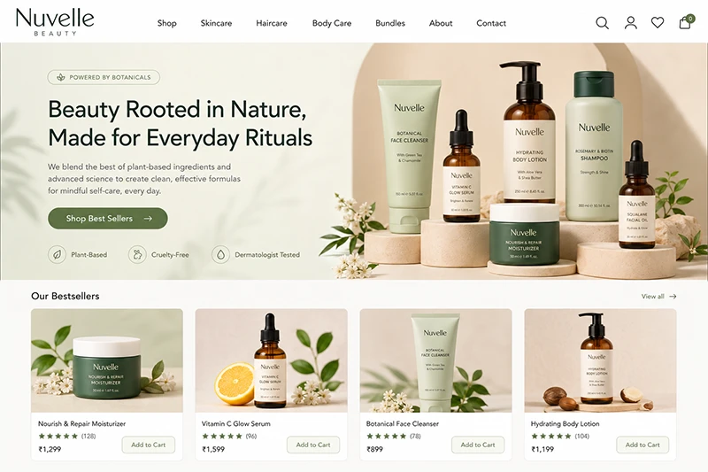 Beauty and personal care products ecommerce website designed for a business in Delhi