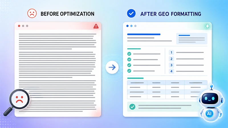 Formatting content for LLM extraction using GEO with tables lists and bulleted summaries